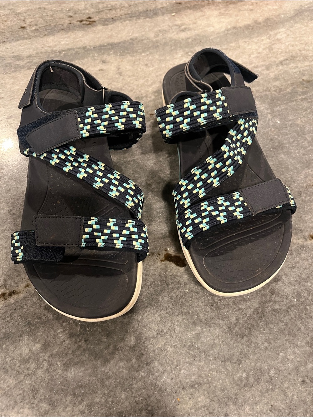 Ryka Navy Sandals with Mint and Light Blue Woven Straps